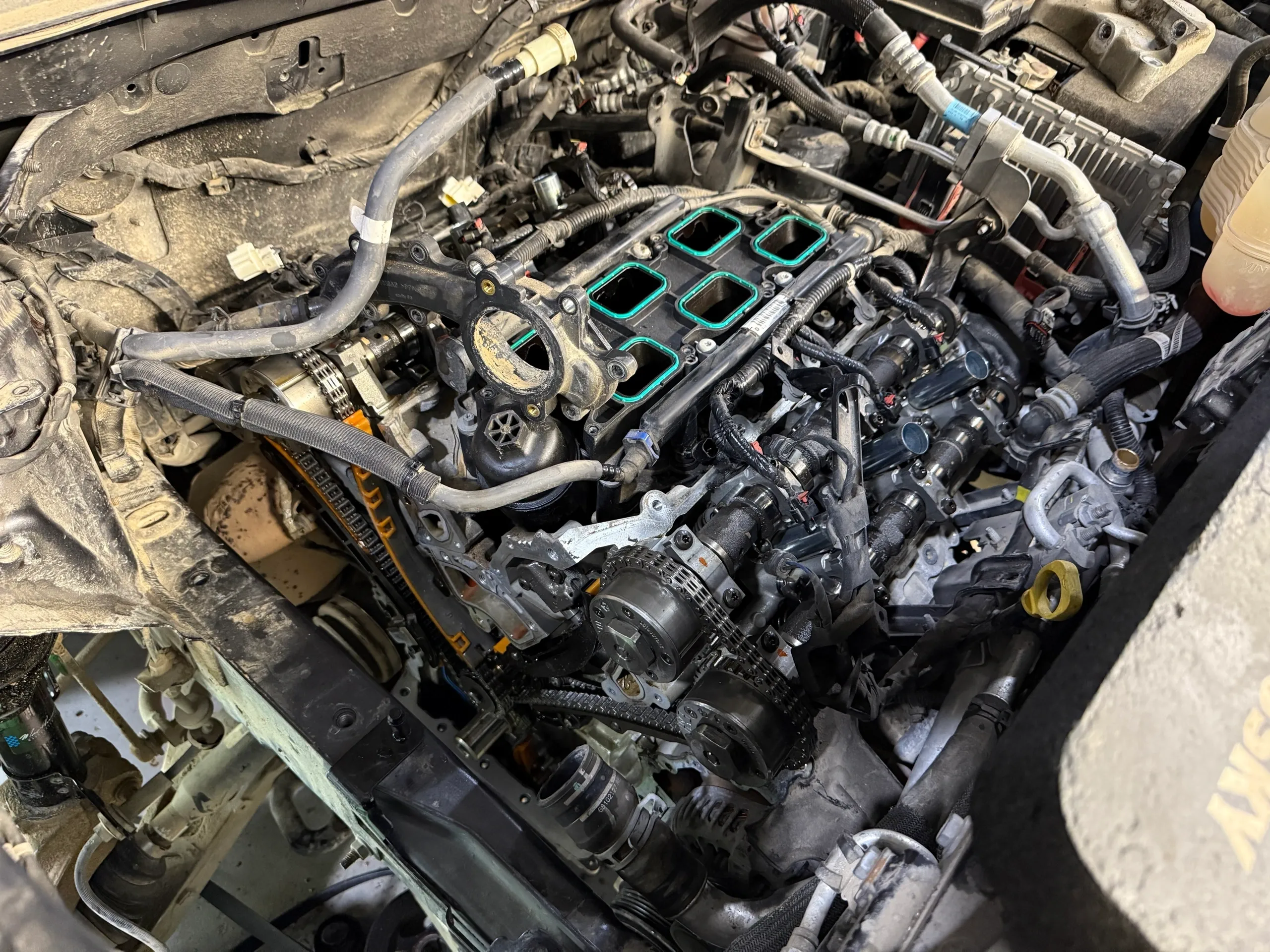 Car engine under repair