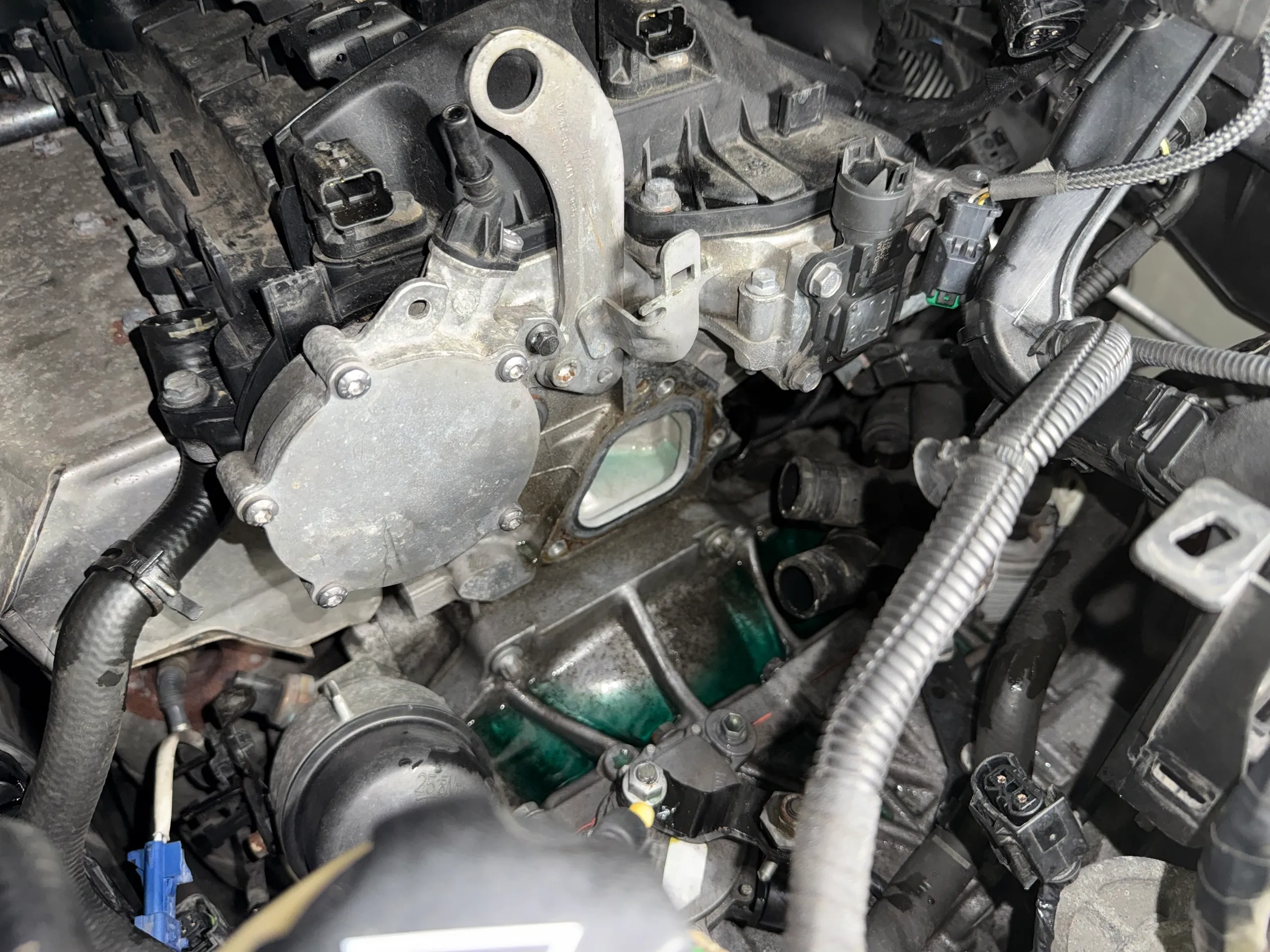 Close-up of engine parts and wires