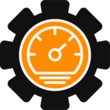 Orange speedometer on black gear