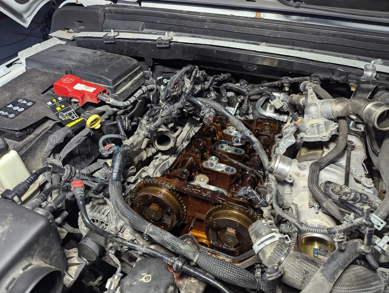 Exposed car engine components