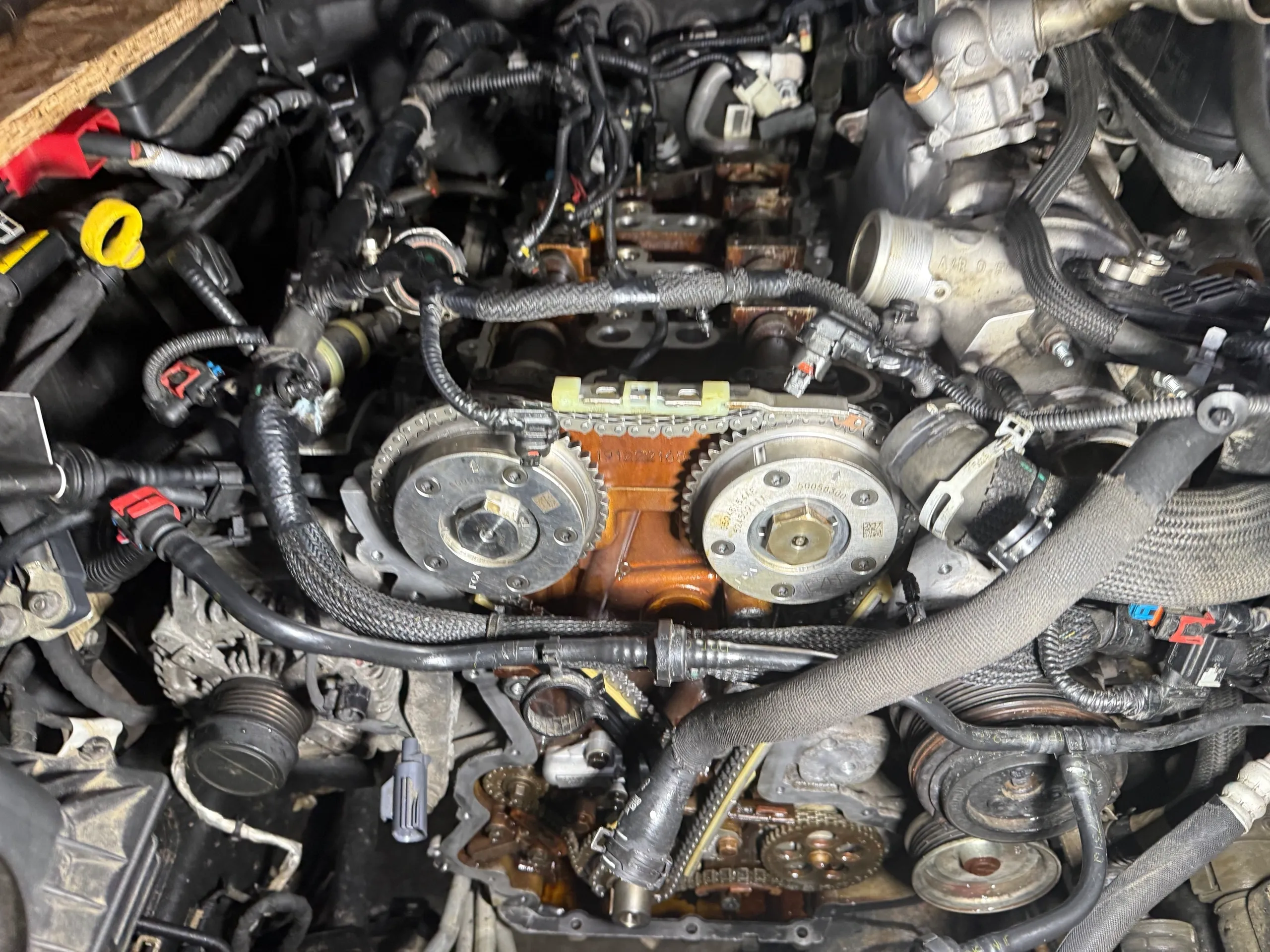 Vehicle engine under repair