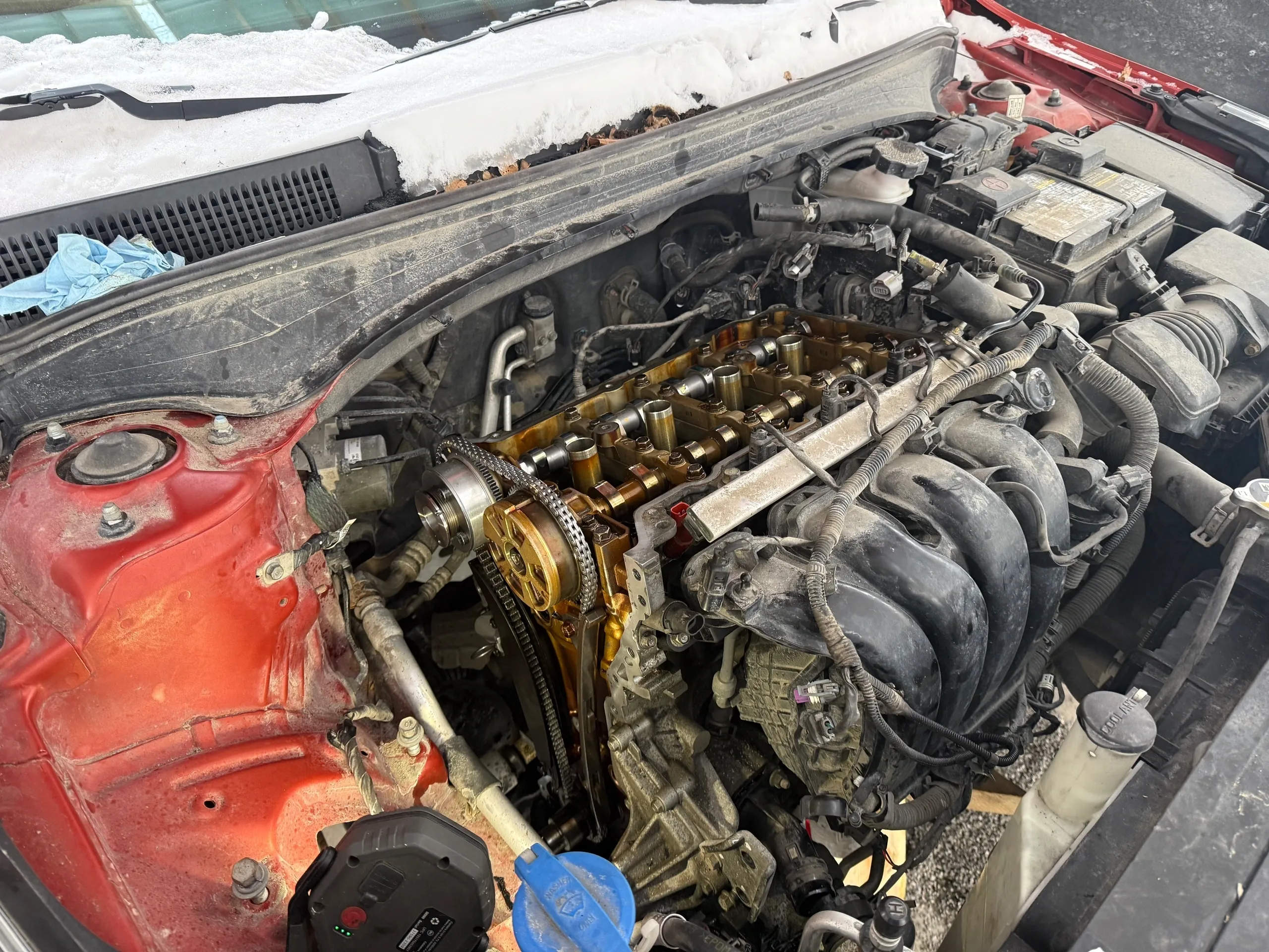 Car engine under maintenance
