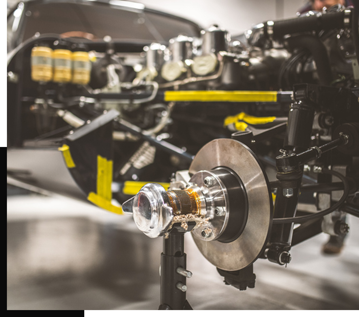 Car engine close-up in a workshop