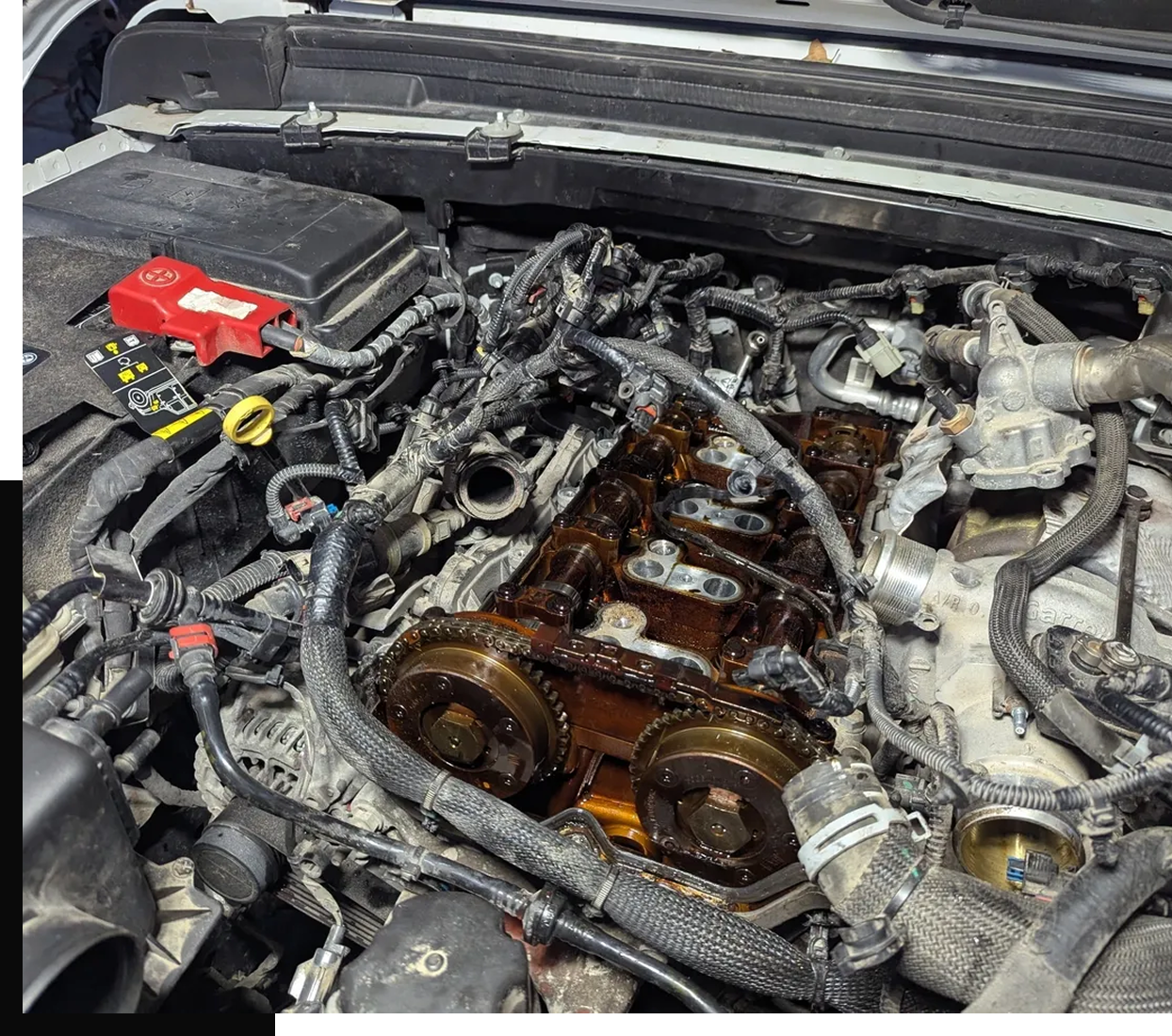 Car engine with exposed components