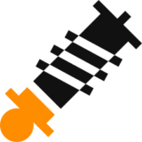 Syringe icon with orange and black design