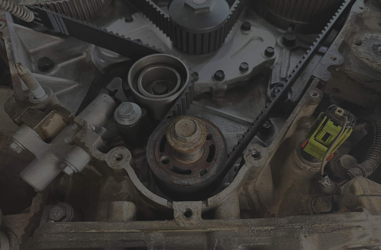 Car engine components close-up